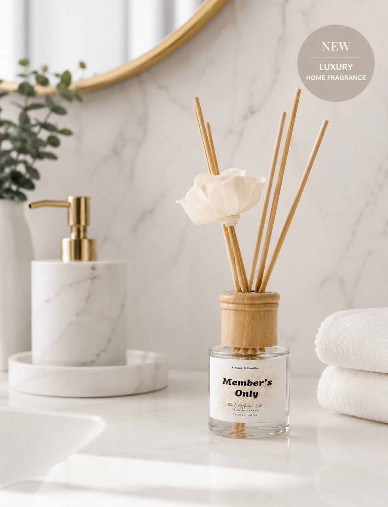 Member’s Only/ Mahogany Teakwood Reed Diffuser Reed Diffuser Set | Naturally Scented Oil | Flame Free Home Fragrance | Boho Modern Decor Gift