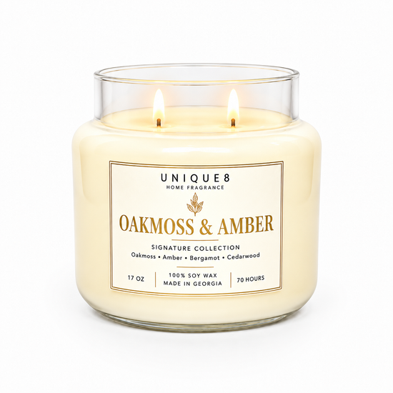 Oakmoss and Amber Soy Candle 17oz cotton wick