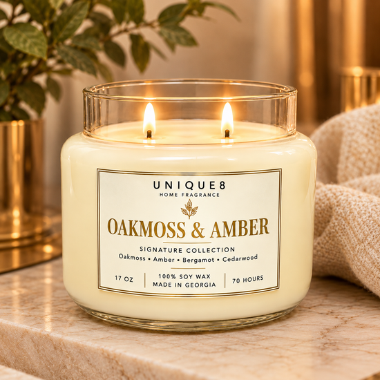 Oakmoss and Amber Soy Candle 17oz cotton wick